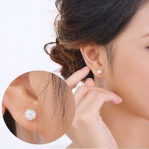 NEW 925 Sterling Silver Diamond Ball Stud Earrings
